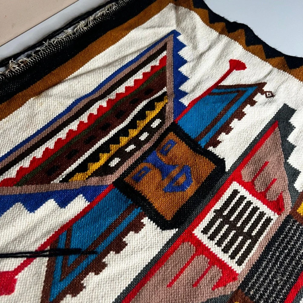 Vintage Southwest Yei Figure Handwoven Wool Rug Wall Hanging 36x20 Multi-Color